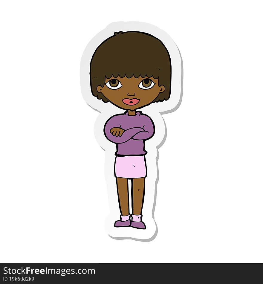 Sticker Of A Cartoon Woman With Folded Arms