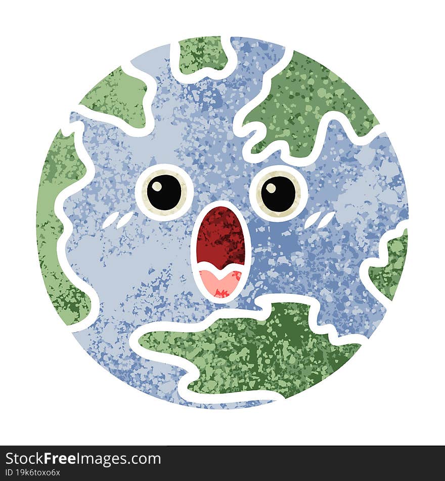 retro illustration style cartoon planet earth