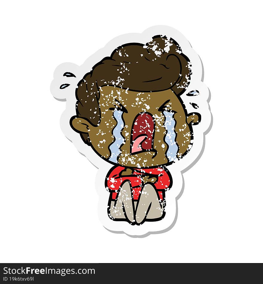 distressed sticker of a cartoon crying man