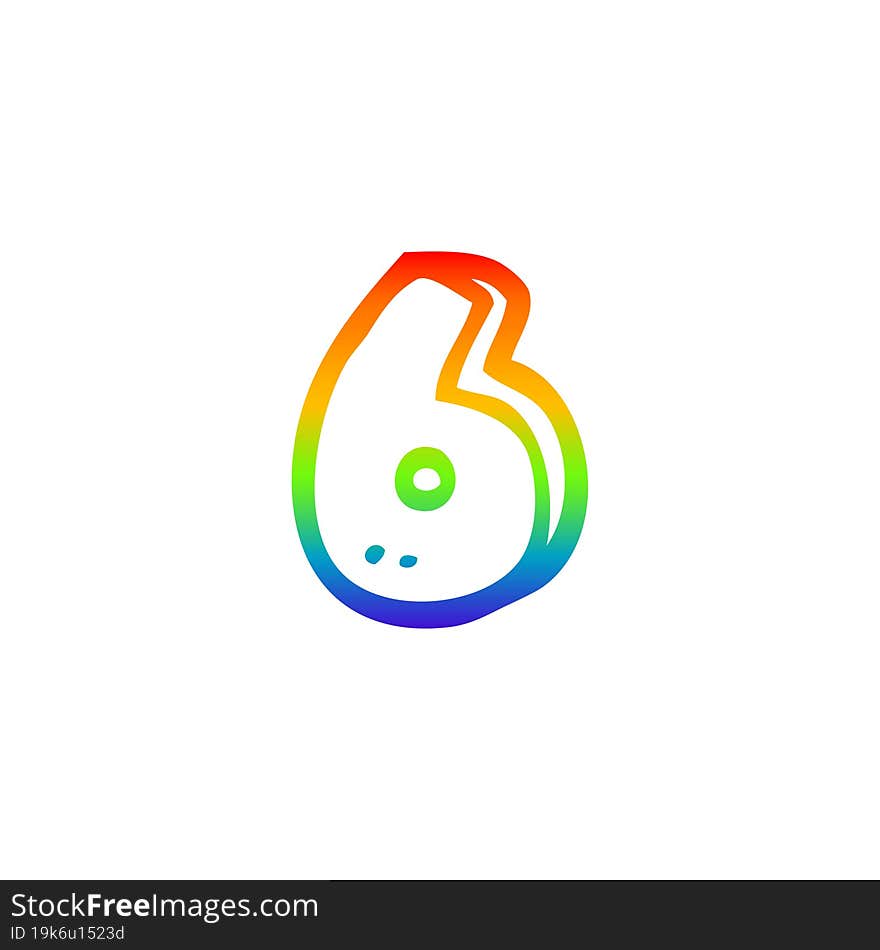 rainbow gradient line drawing cartoon number 6