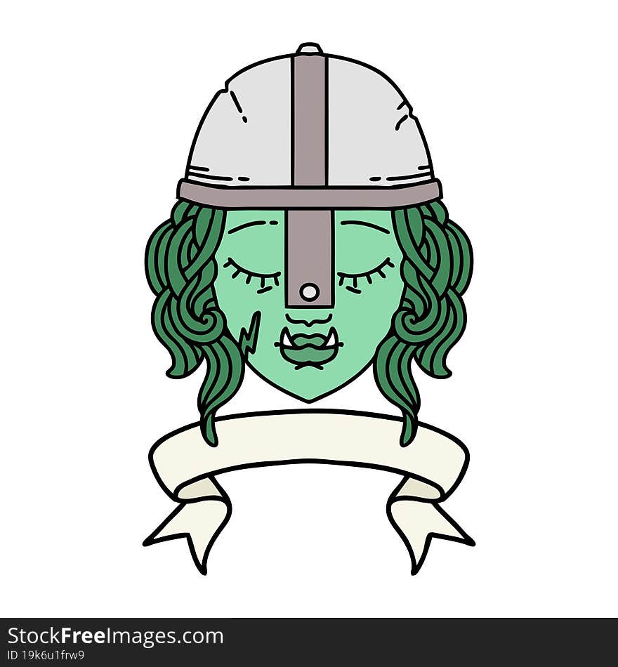 orc fighter character face with banner illustration