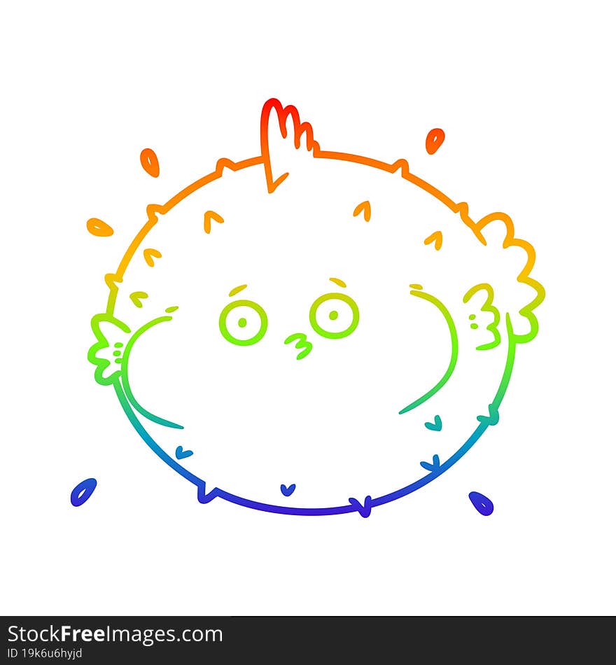 rainbow gradient line drawing cartoon puffer fish