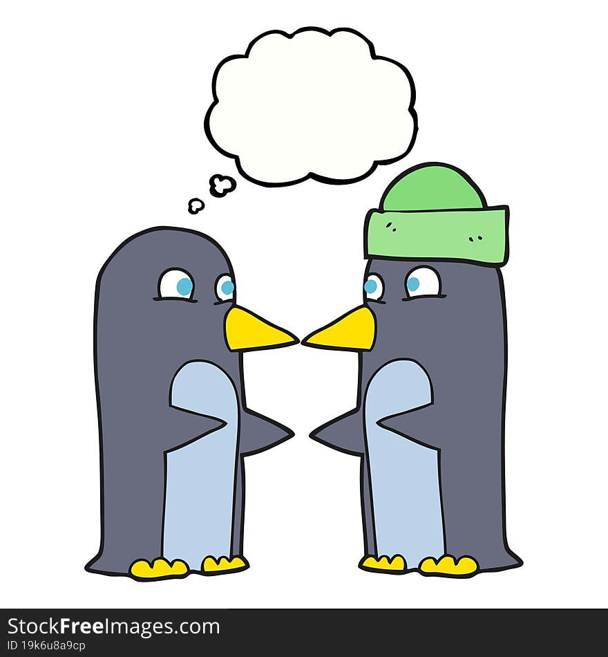 freehand drawn thought bubble cartoon penguins