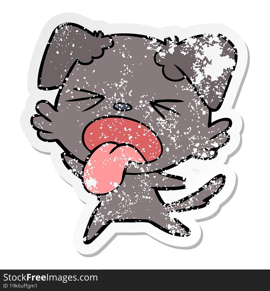 distressed sticker of a cartoon disgusted dog