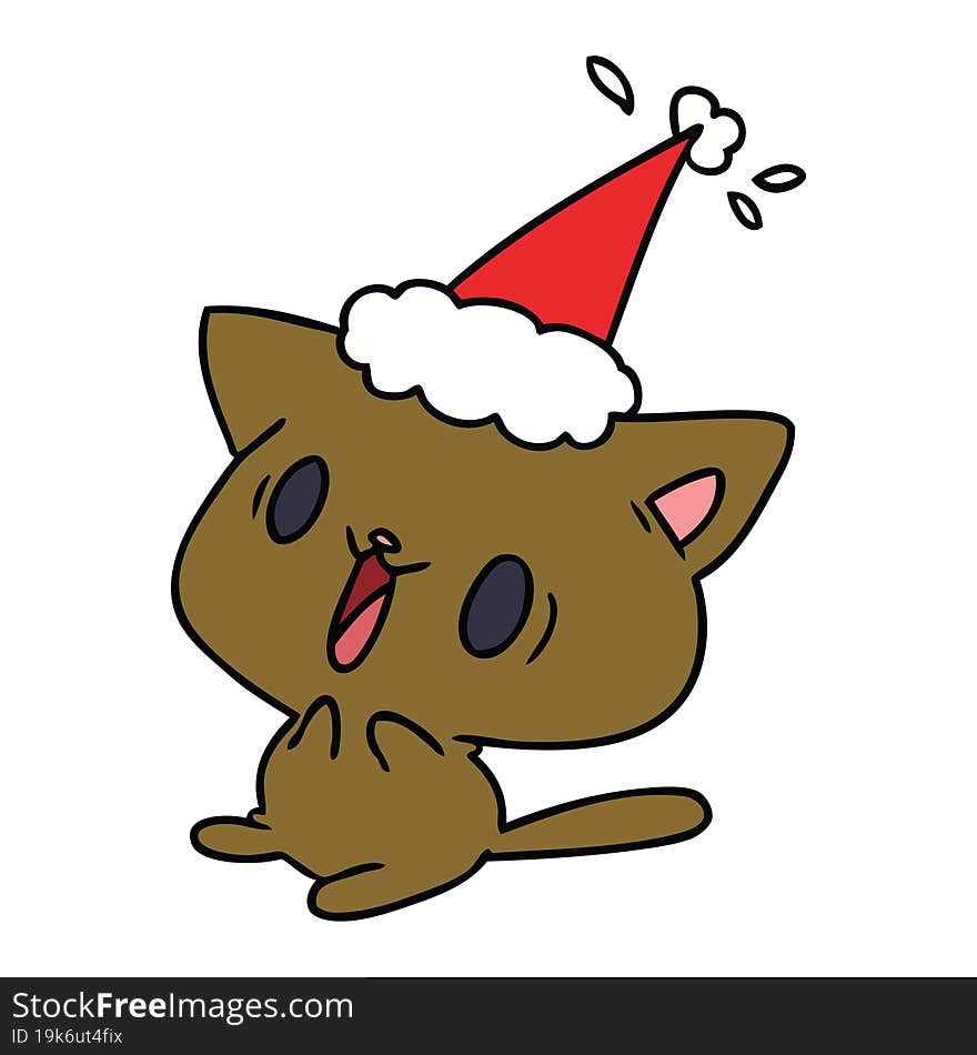 hand drawn christmas cartoon of kawaii cat