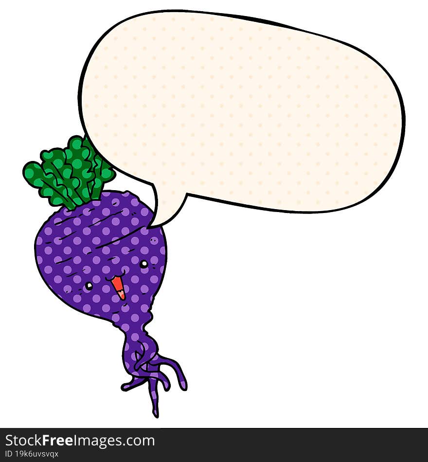 cartoon turnip with speech bubble in comic book style