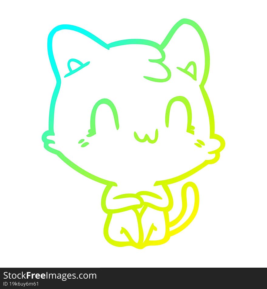 cold gradient line drawing of a cartoon happy cat