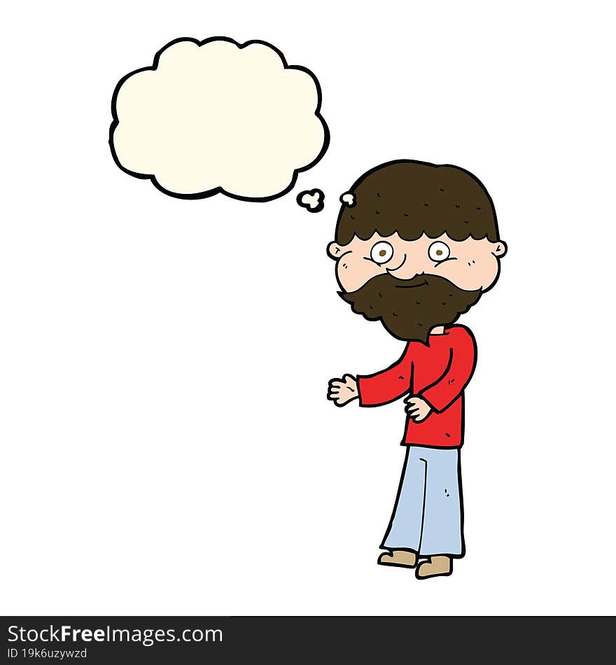 Cartoon Happy Bearded Man With Thought Bubble