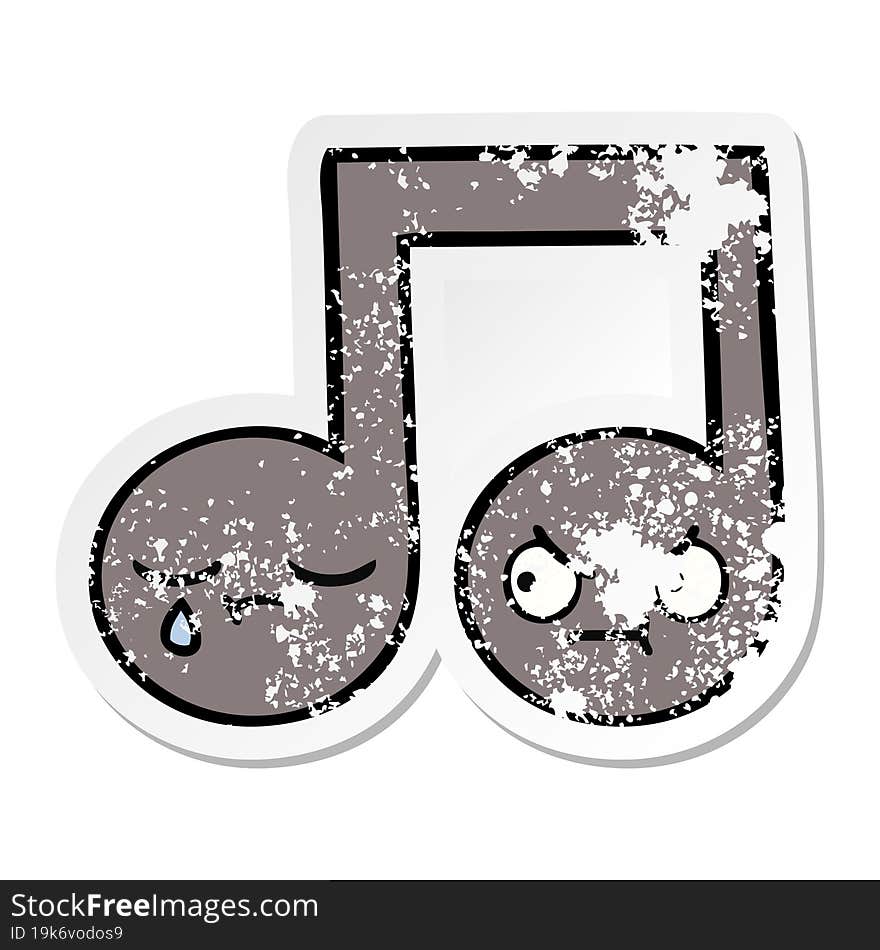 Distressed Sticker Of A Cute Cartoon Musical Note