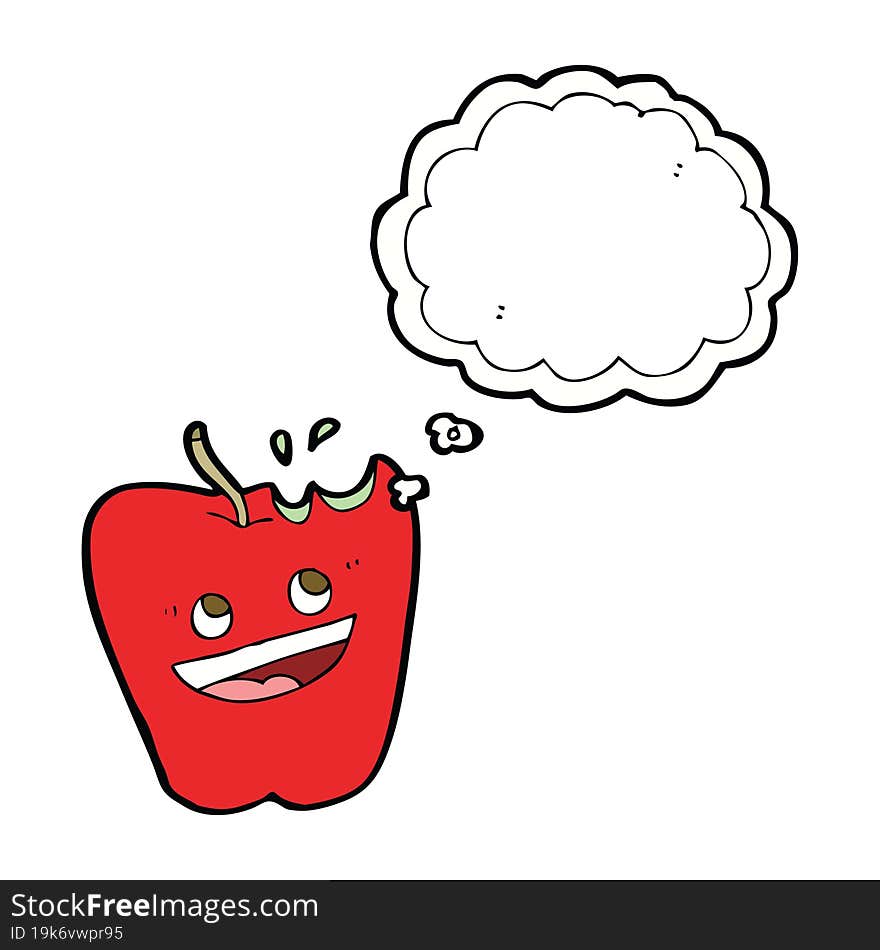 happy apple cartoon with thought bubble