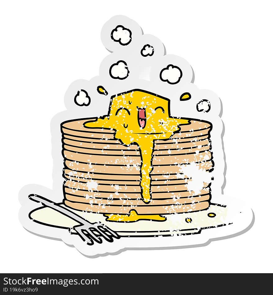 distressed sticker of a stack of tasty pancakes