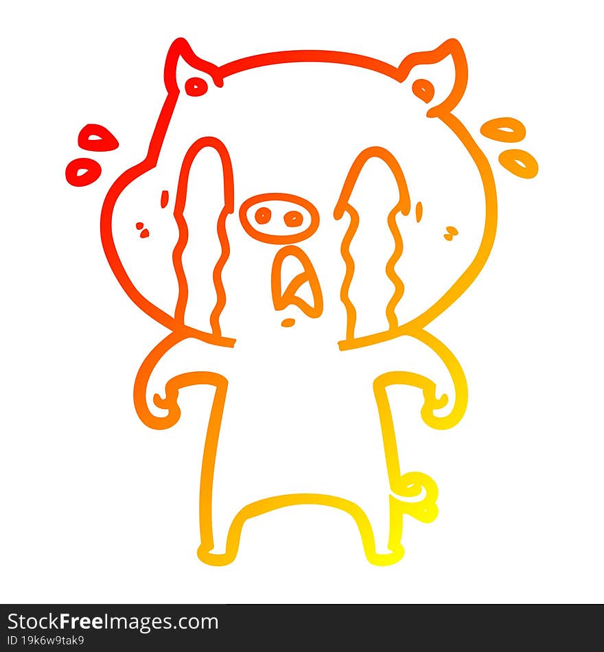 Warm Gradient Line Drawing Crying Pig Cartoon