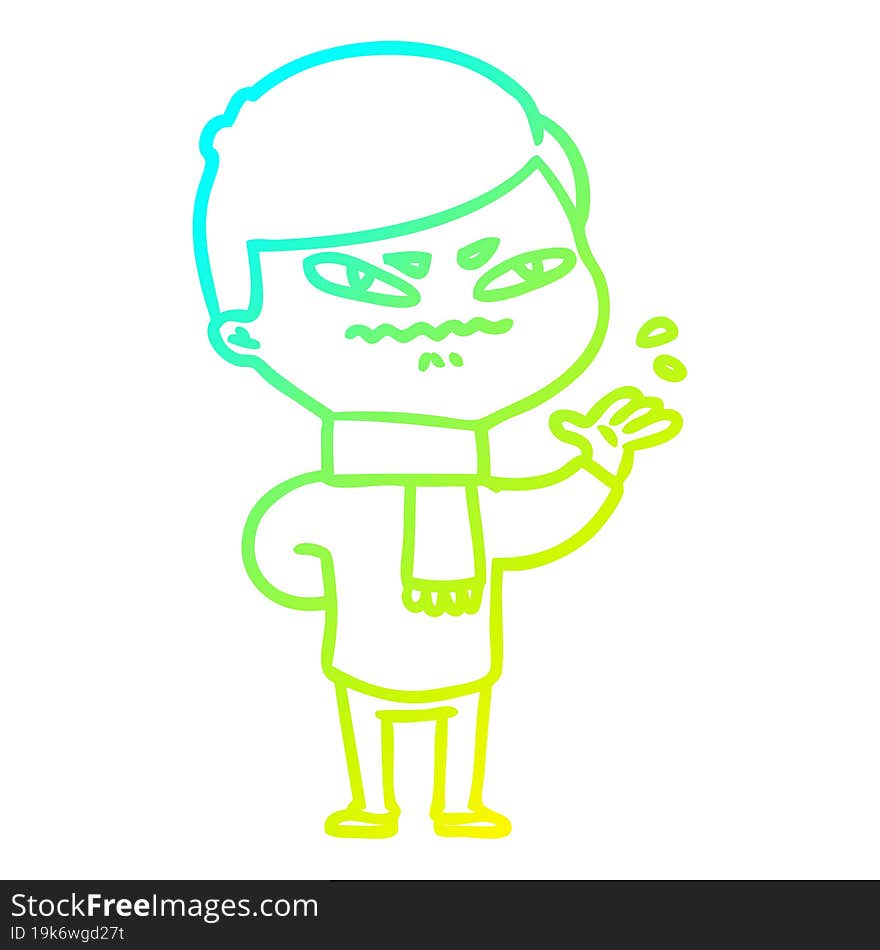 cold gradient line drawing of a cartoon angry man