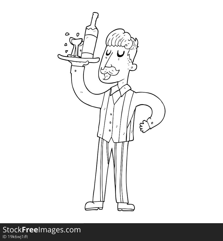 Black And White Cartoon Waiter