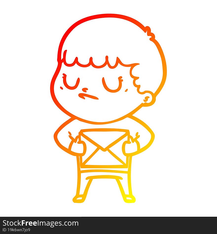 Warm Gradient Line Drawing Cartoon Grumpy Boy