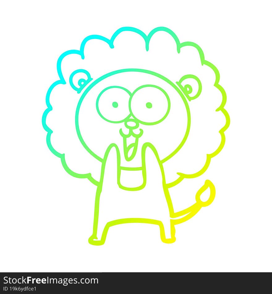 cold gradient line drawing of a happy cartoon lion