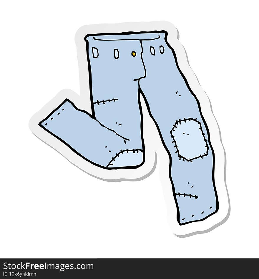 Sticker Of A Cartoon Patched Old Jeans