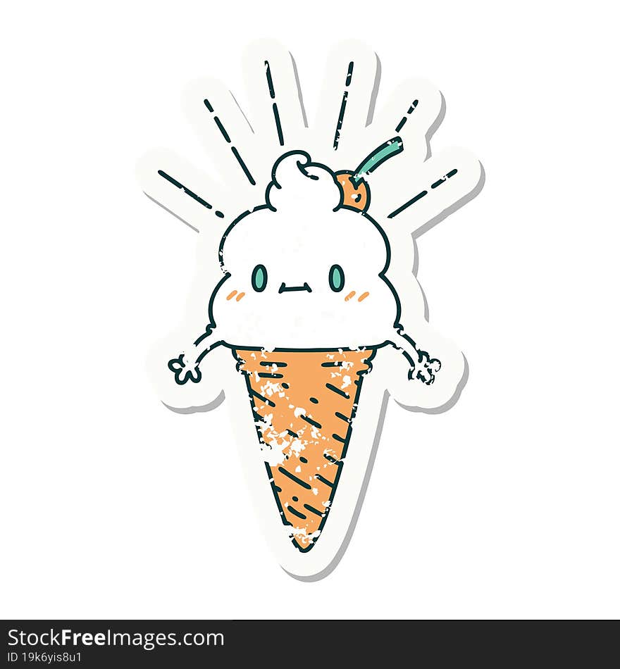 grunge sticker of tattoo style ice cream character