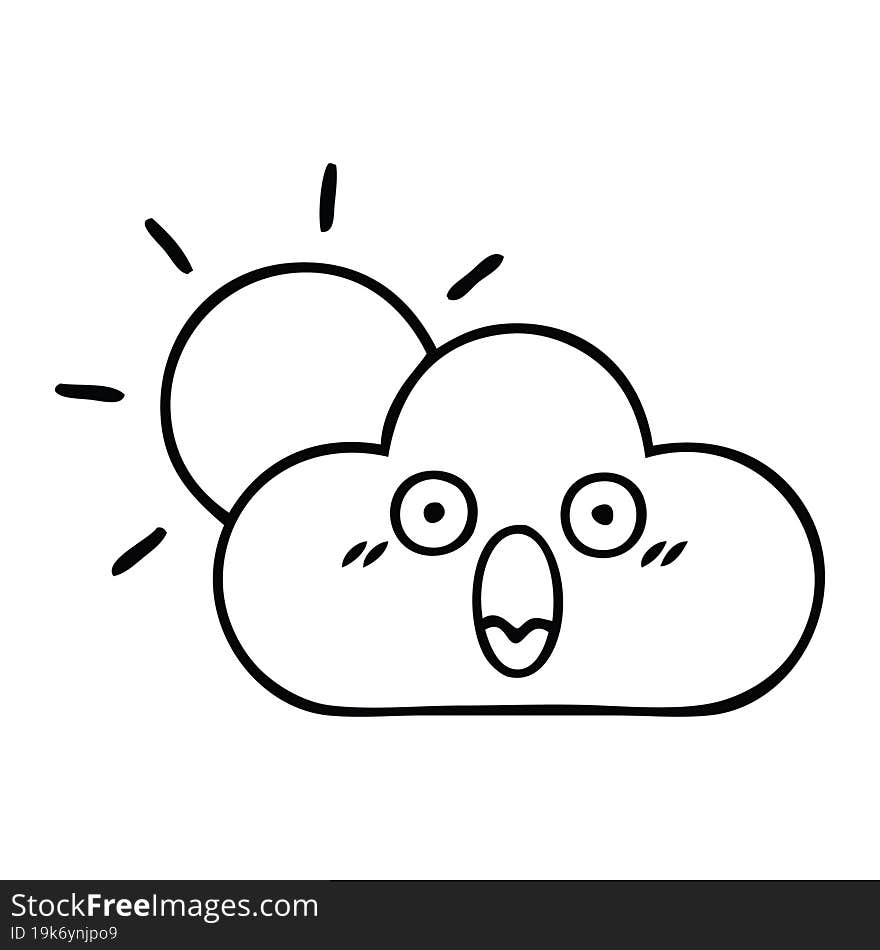 line drawing cartoon of a sunshine and cloud