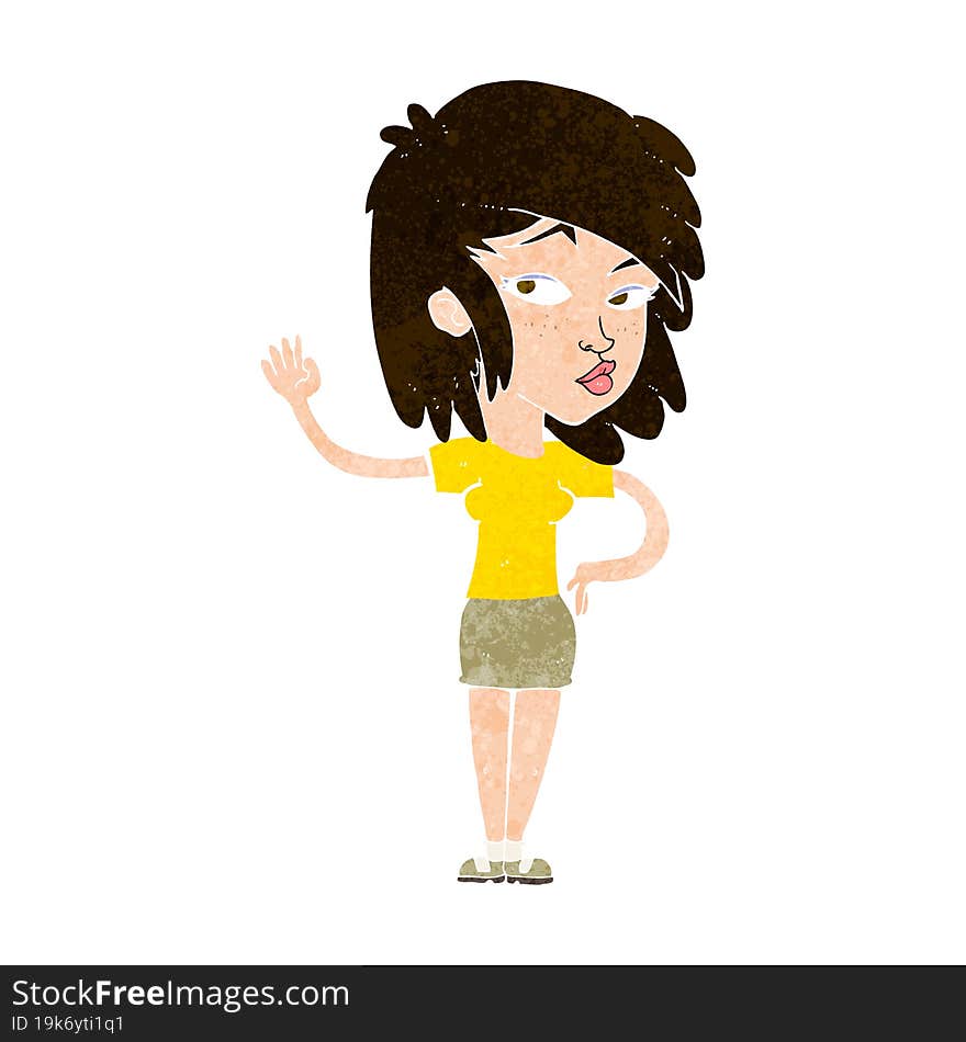 cartoon pretty woman waving