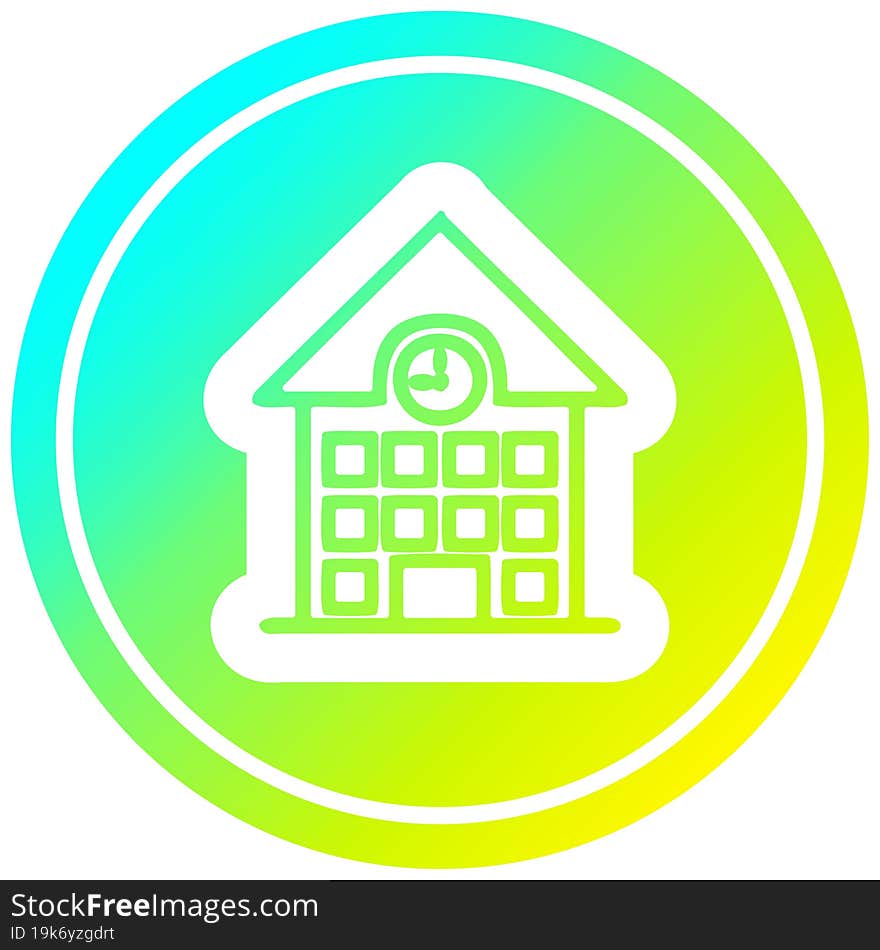 school house circular icon with cool gradient finish. school house circular icon with cool gradient finish