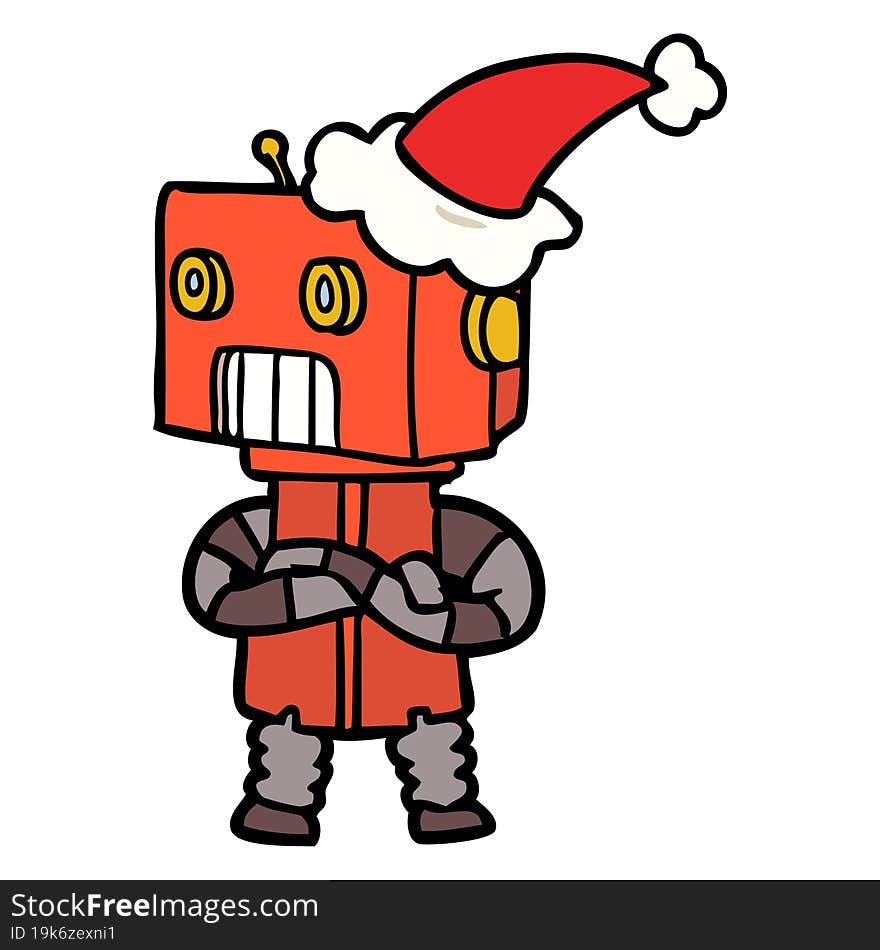 Line Drawing Of A Robot Wearing Santa Hat