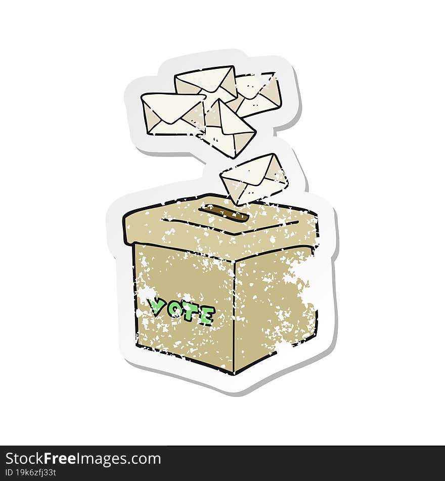 Retro Distressed Sticker Of A Cartoon Ballot Box