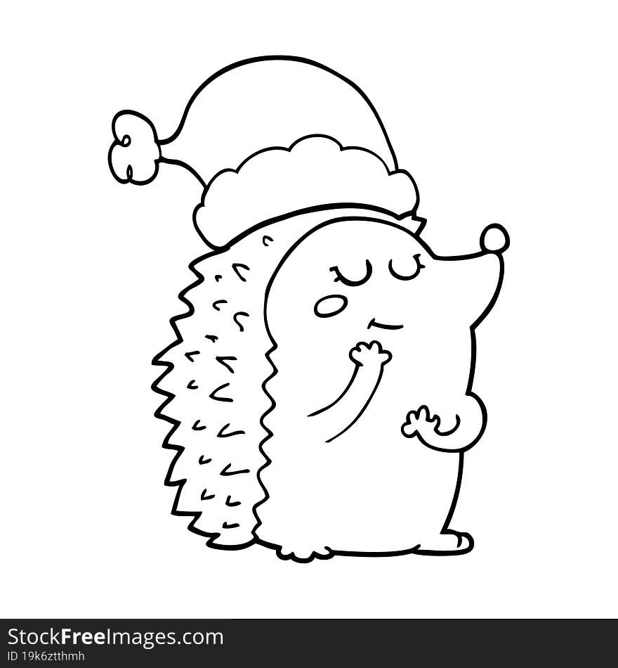 cartoon hedgehog wearing christmas hat