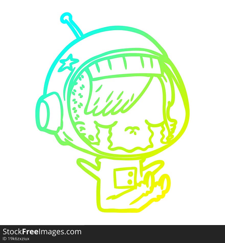 cold gradient line drawing cartoon crying astronaut girl