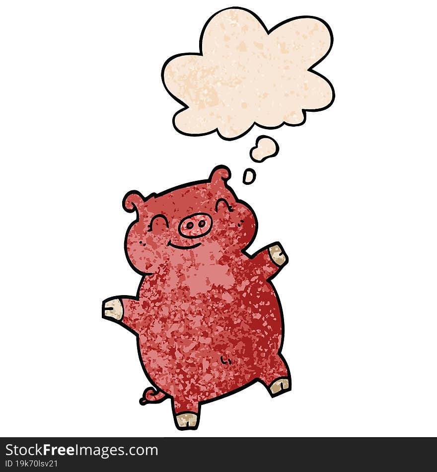 cartoon pig and thought bubble in grunge texture pattern style