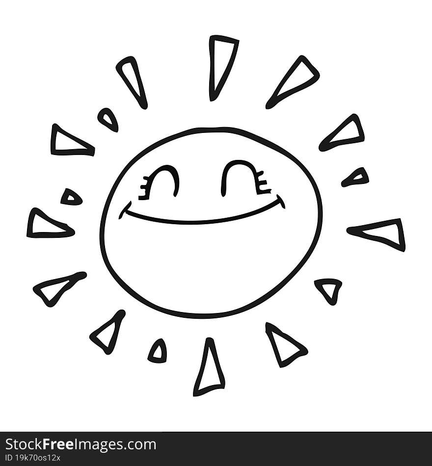 happy black and white cartoon sun