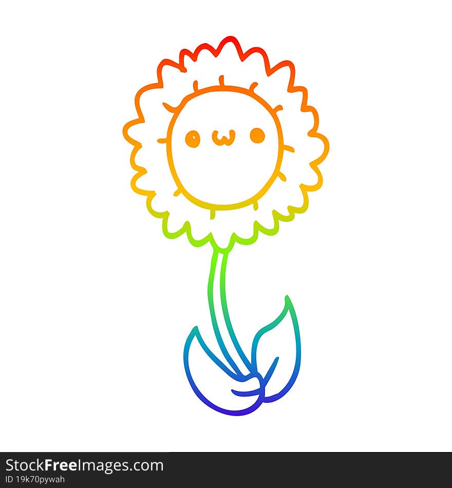 Rainbow Gradient Line Drawing Cartoon Flower