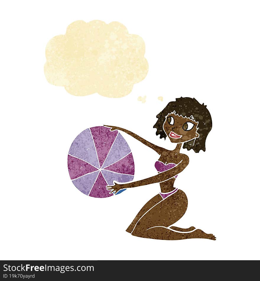 Cartoon Bikini Girl With Beach Ball With Thought Bubble