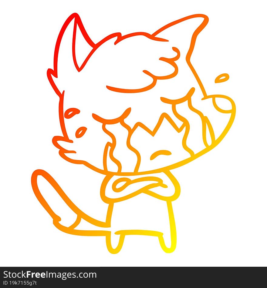 warm gradient line drawing crying fox cartoon