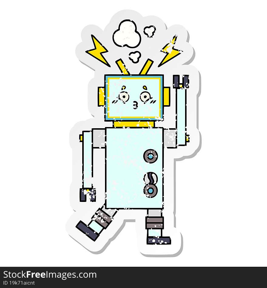 Distressed Sticker Of A Cute Cartoon Robot