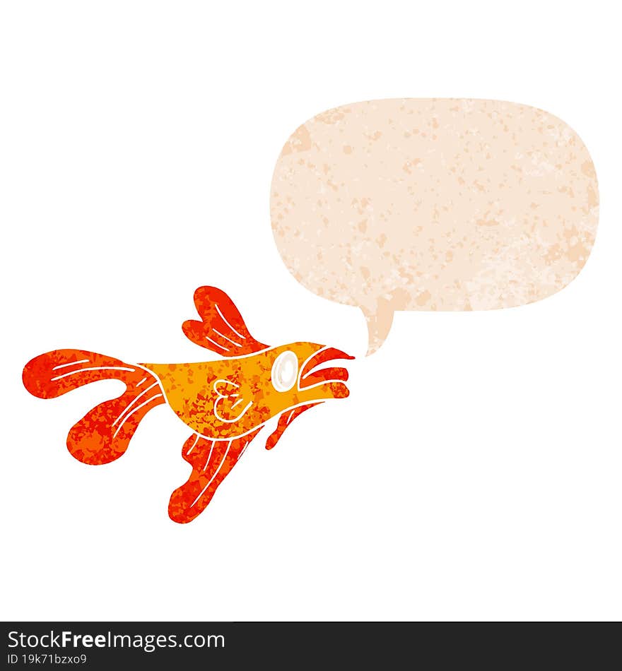 cartoon fighting fish and speech bubble in retro textured style