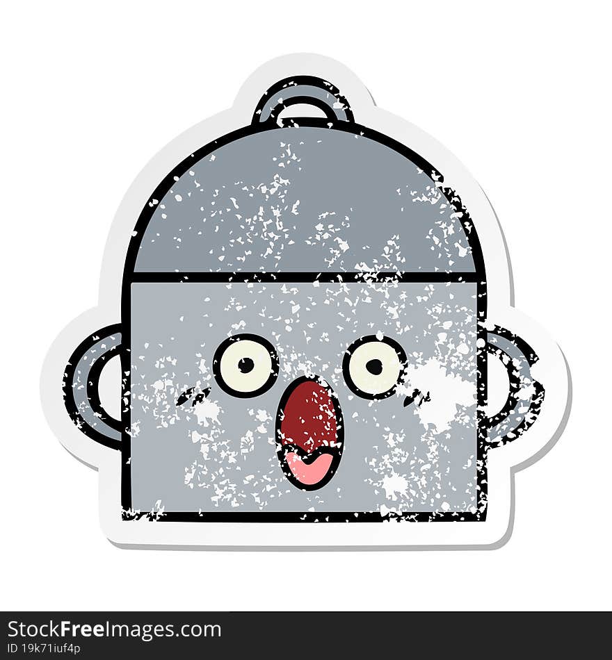 distressed sticker of a cute cartoon cooking pot