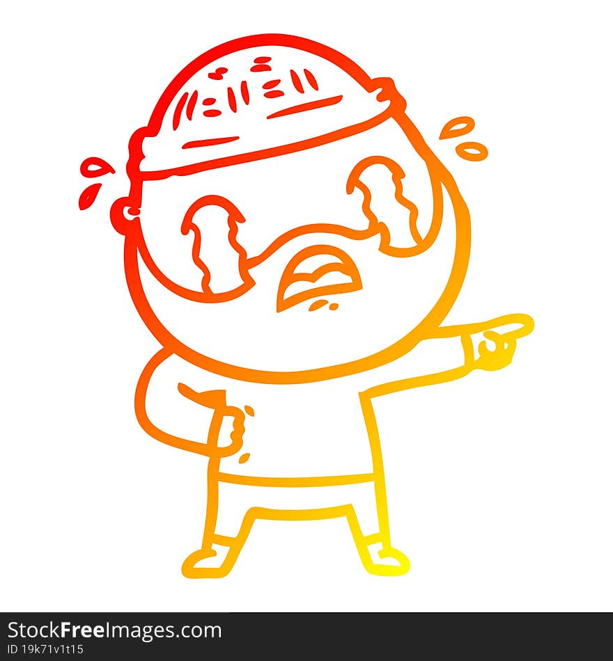 warm gradient line drawing cartoon bearded man crying