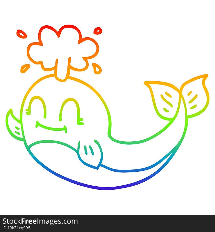 rainbow gradient line drawing cartoon happy whale