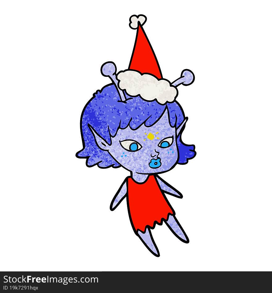 pretty textured cartoon of a alien girl wearing santa hat