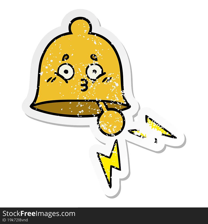 distressed sticker of a cute cartoon ringing bell