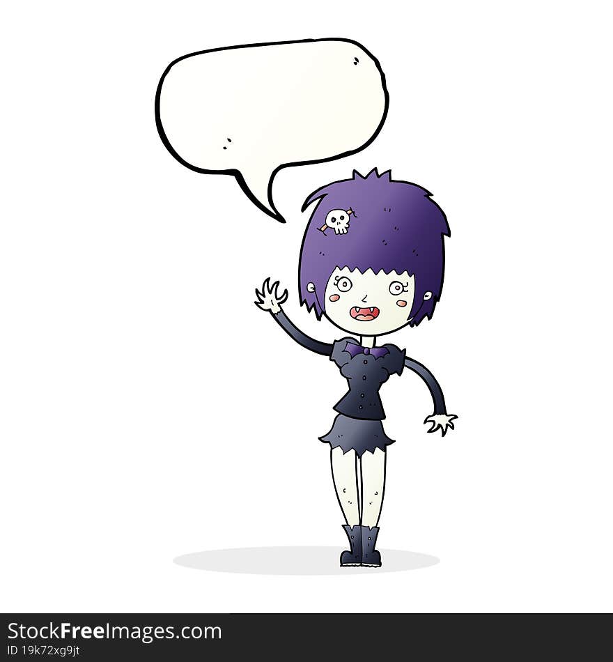 Cartoon Waving Vampire Girl With Speech Bubble