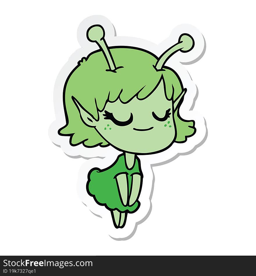 sticker of a smiling alien girl cartoon