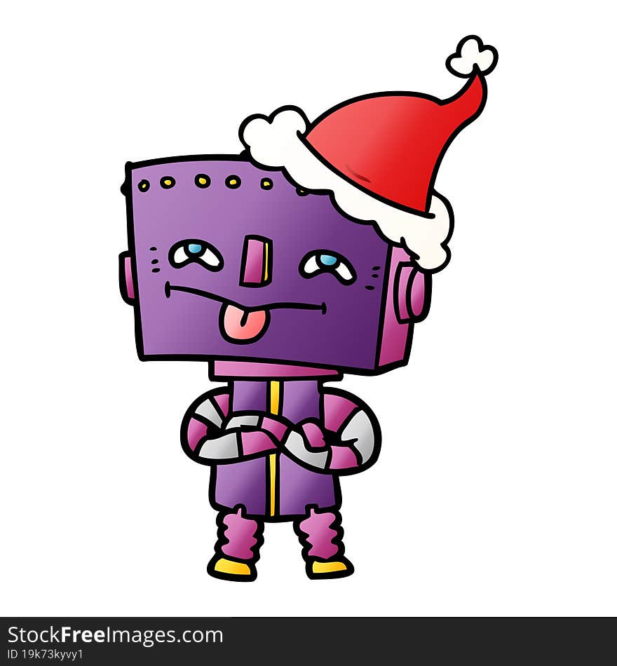 gradient cartoon of a robot wearing santa hat