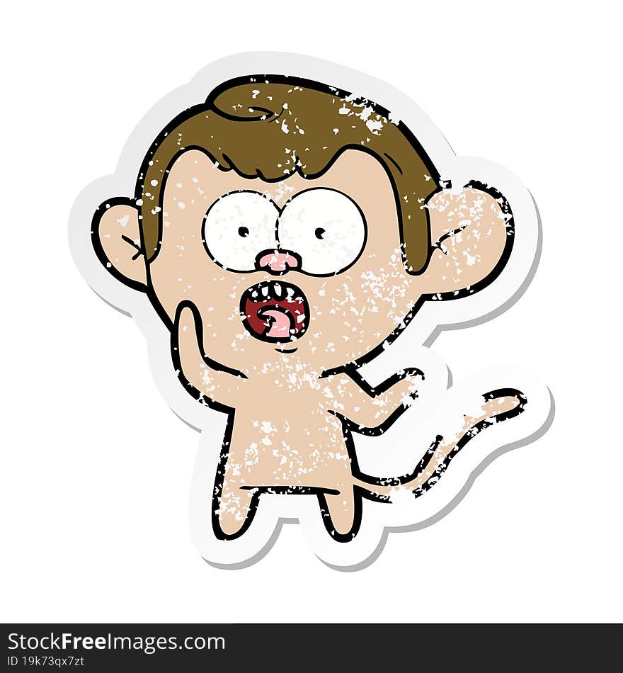 distressed sticker of a cartoon shocked monkey