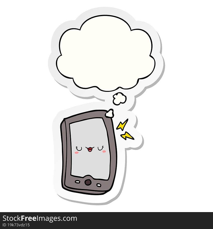 Cute Cartoon Mobile Phone And Thought Bubble As A Printed Sticker