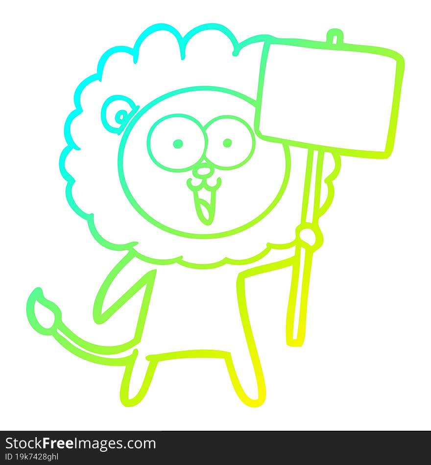 cold gradient line drawing of a happy cartoon lion