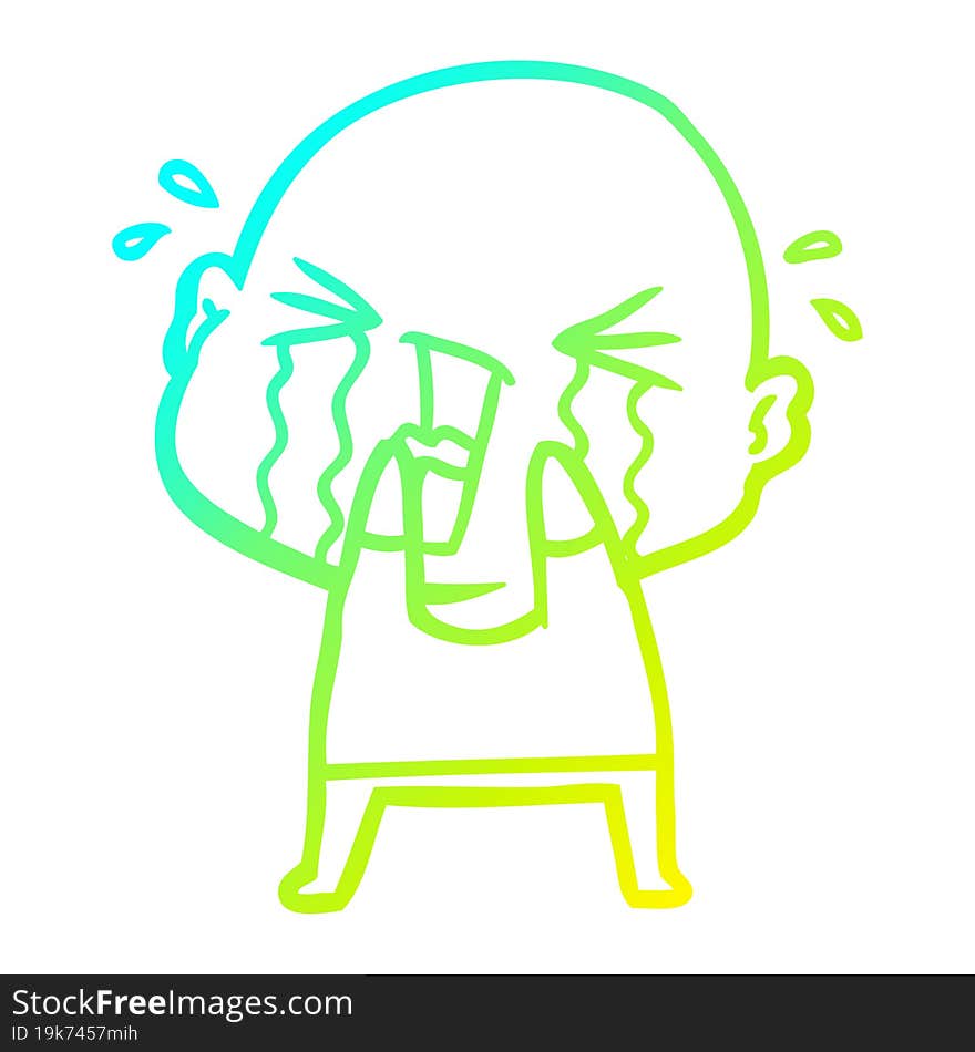 cold gradient line drawing cartoon crying bald man