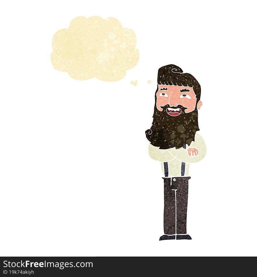 cartoon happy man with beard with thought bubble