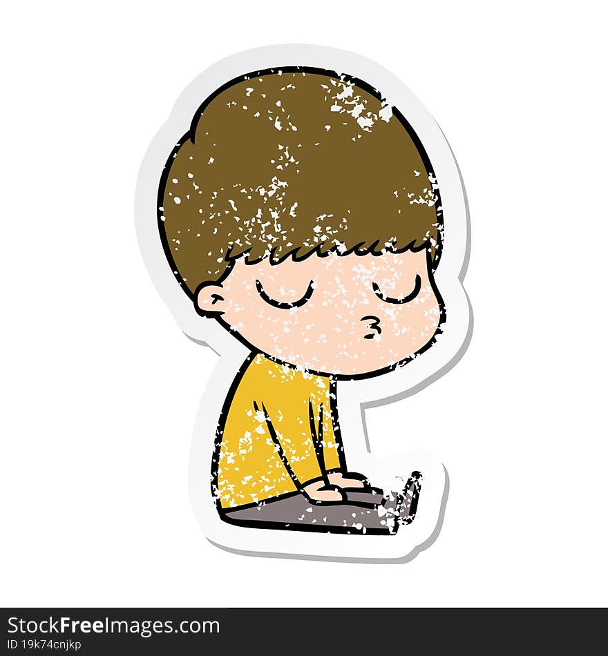 distressed sticker of a cartoon calm boy